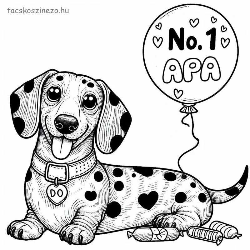 apák napja színező tacskóval lufival No 1