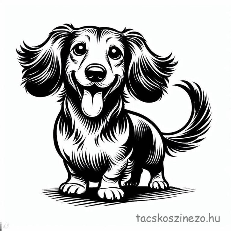 Hosszúszőrű tacskó liheg nyomtatható színezőlap
