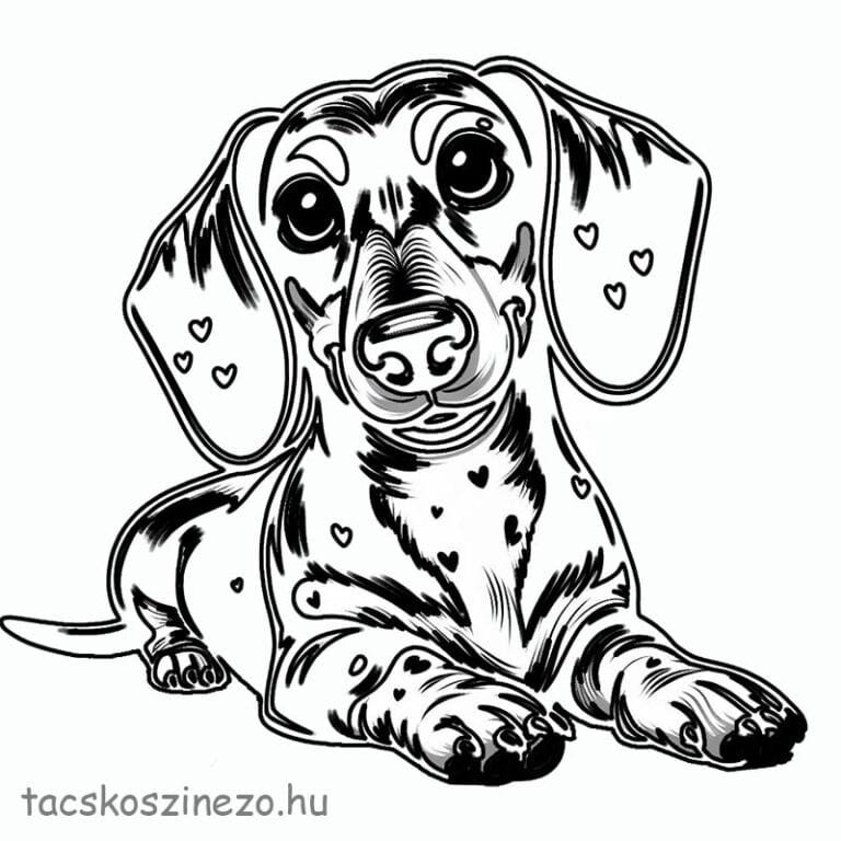 Szívecskés testű fekvő tacskó színező