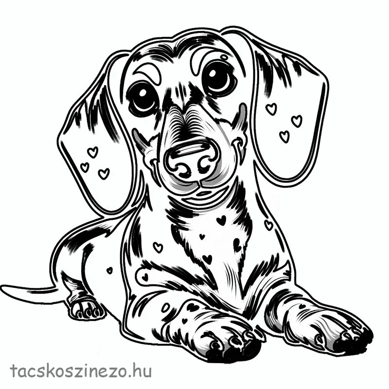 Szívecskés testű fekvő tacskó színező