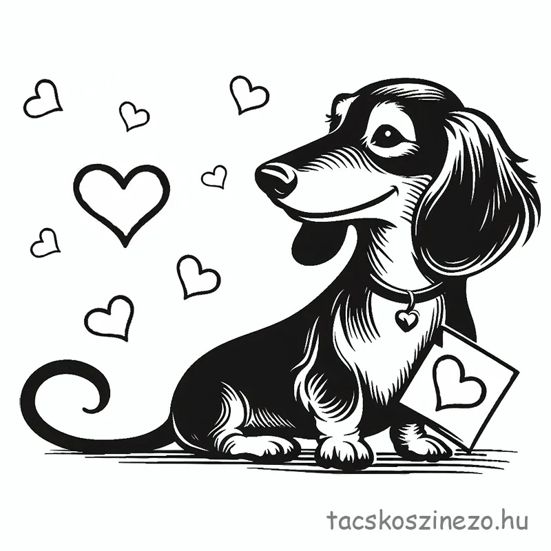 Hosszúszőrű tacskó ül színező